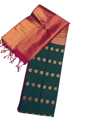  Green and maroon silk saree with zari border