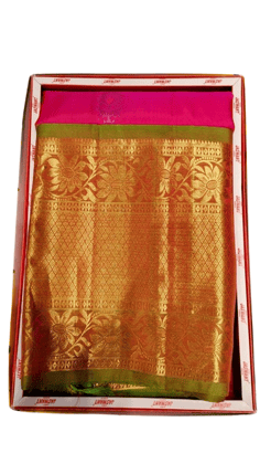  Pink and Green Saree With Blouse Piece