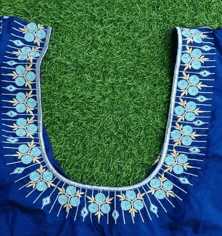 Blue Embroidered Boat Neck Blouse