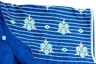 Blue Embroidered Boat Neck Blouse