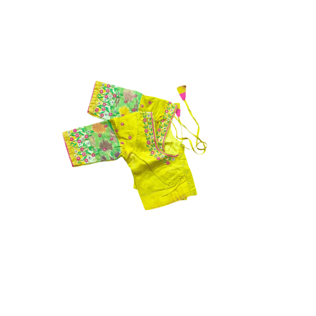 Yellow  Embroidered Saree Blouse