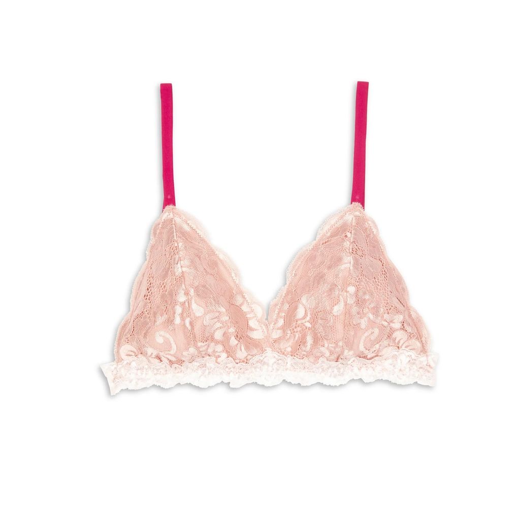 Sheluxe Women’s Soft Lace Triangle Bralette with Adjustable Straps and Two-Tone Lace Trim – Wire-Free for Everyday Comfort Peach