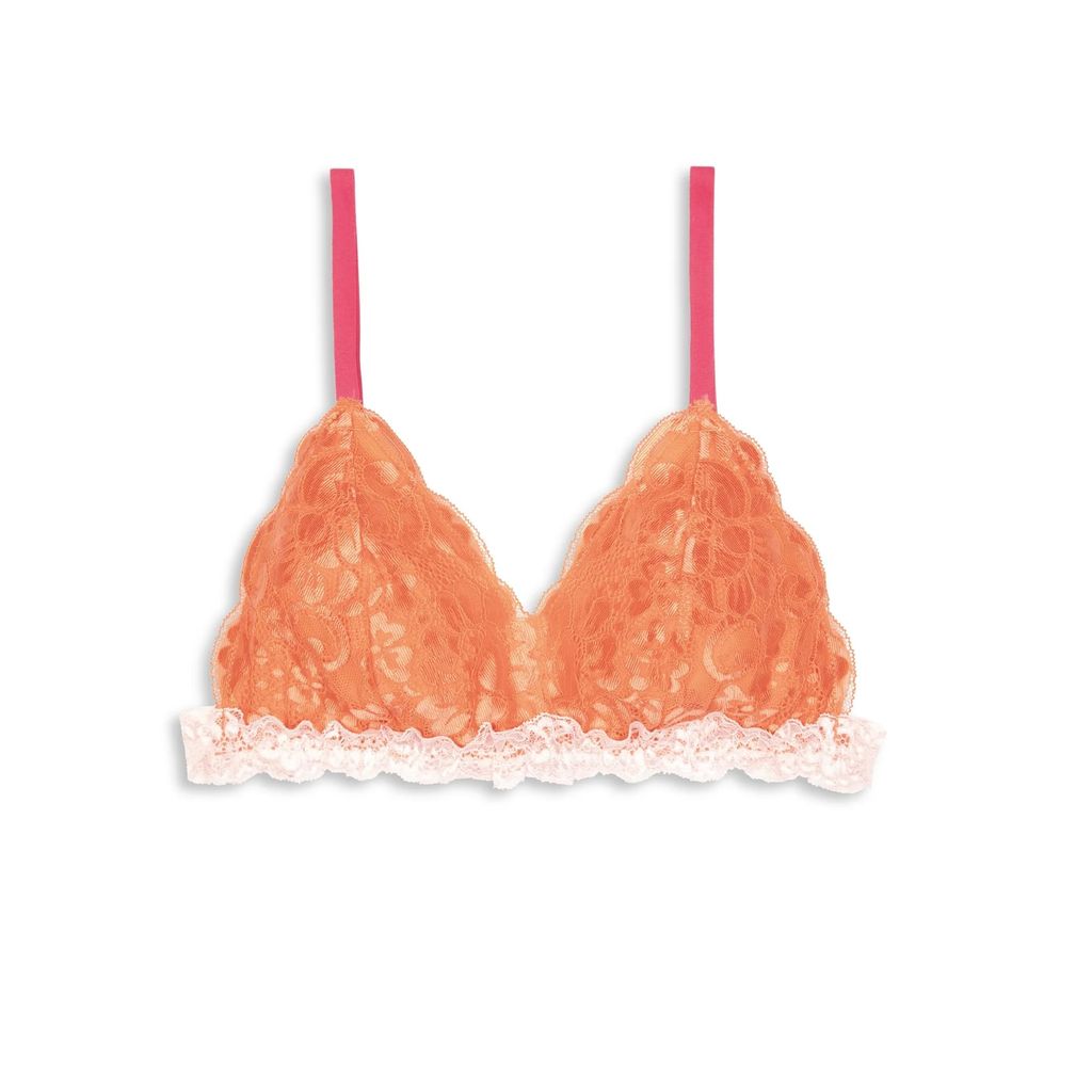Sheluxe Women’s Soft Lace Triangle Bralette with Adjustable Straps and Two-Tone Lace Trim – Wire-Free for Everyday Comfort Orange