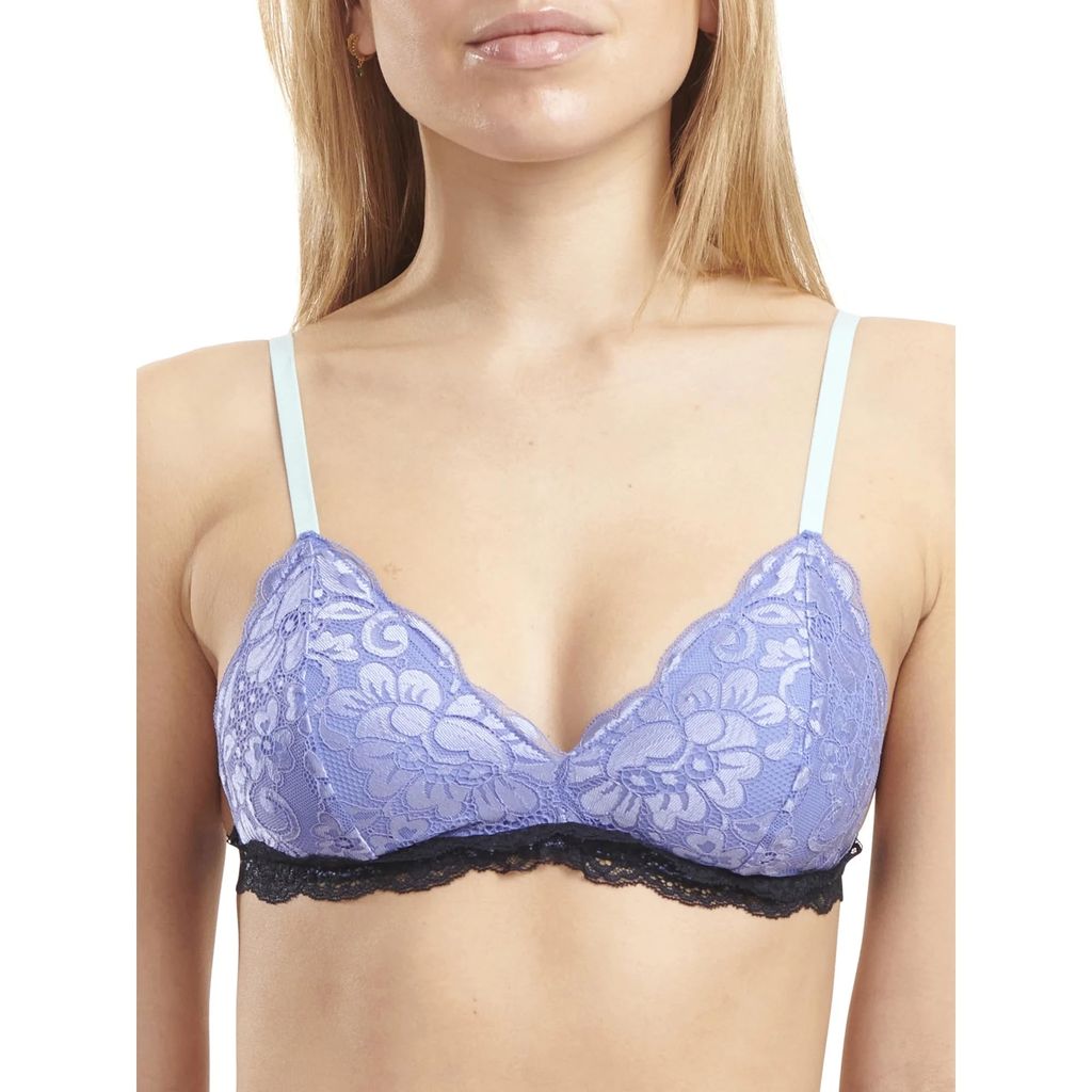 Sheluxe Women’s Soft Lace Triangle Bralette with Adjustable Straps and Two-Tone Lace Trim – Wire-Free for Everyday Comfort Sky Blue