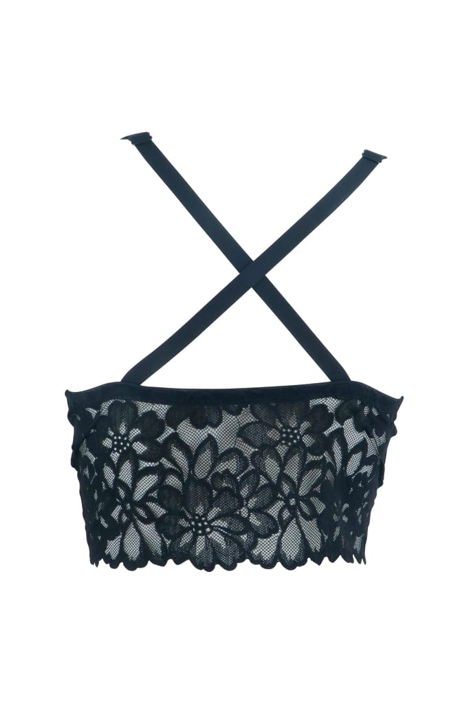 Sheluxe Women’s Floral Lace Longline Bralette with Deep V-Neck, Wire-Free Support, and Adjustable Straps for Everyday Comfort Black