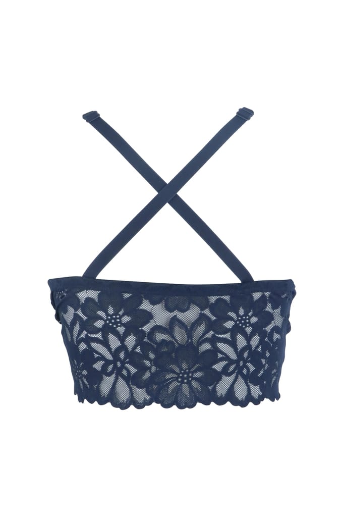 Sheluxe Women’s Floral Lace Longline Bralette with Deep V-Neck, Wire-Free Support, and Adjustable Straps for Everyday Comfort Dark Blue