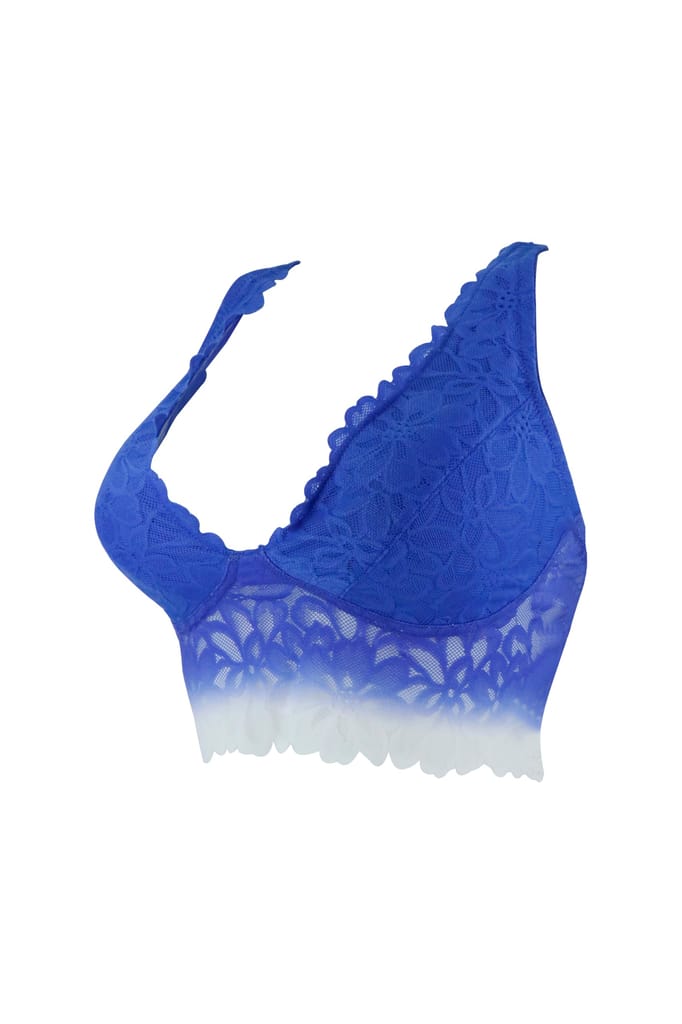 Sheluxe Women’s Floral Lace Longline Bralette with Deep V-Neck, Wire-Free Support, and Adjustable Straps for Everyday Comfort Blue