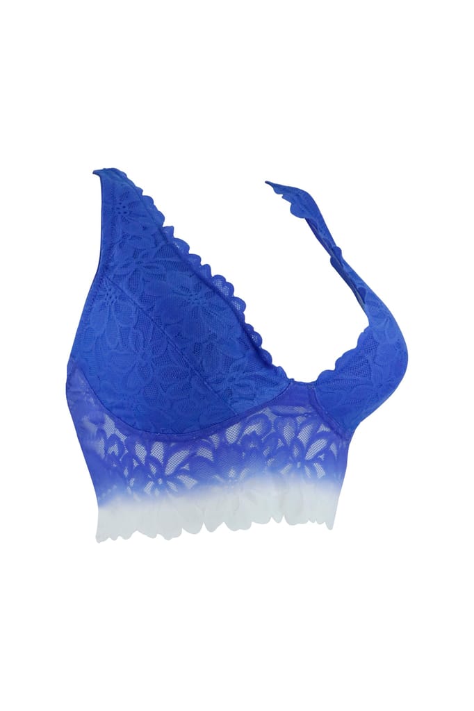 Sheluxe Women’s Floral Lace Longline Bralette with Deep V-Neck, Wire-Free Support, and Adjustable Straps for Everyday Comfort Blue