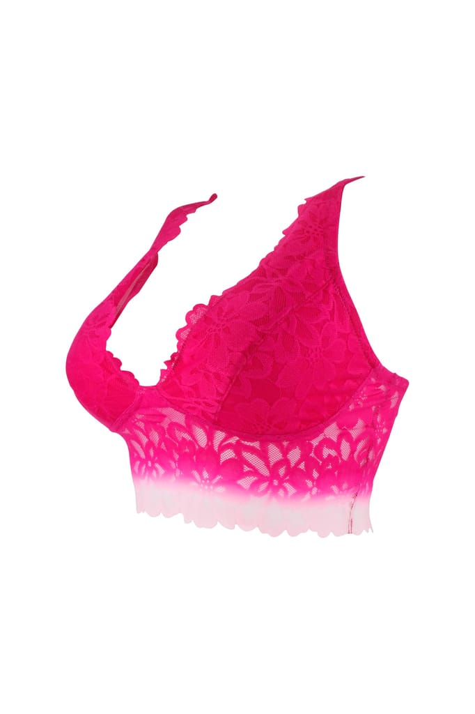 Sheluxe Women’s Floral Lace Longline Bralette with Deep V-Neck, Wire-Free Support, and Adjustable Straps for Everyday Comfort Magenta