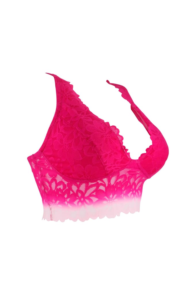 Sheluxe Women’s Floral Lace Longline Bralette with Deep V-Neck, Wire-Free Support, and Adjustable Straps for Everyday Comfort Magenta