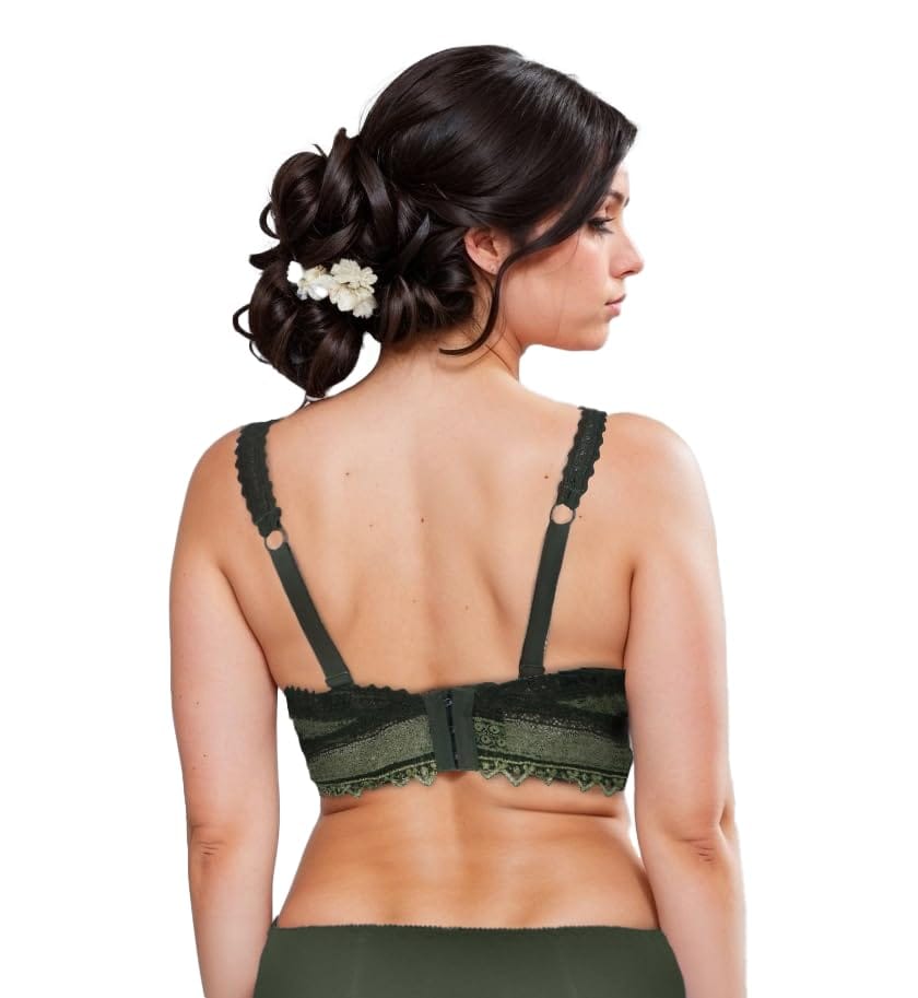 "Women's Push-Up Bra with Lace Detailing - Stylish Floral Pattern, Comfortable Support, Adjustable Straps, Green
