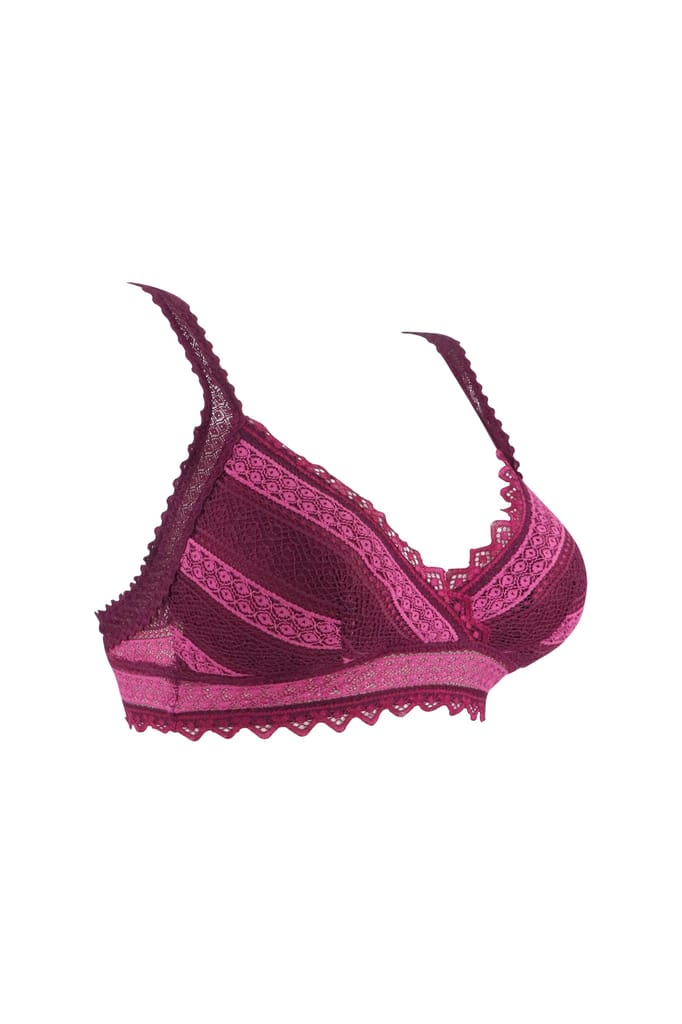 "Women's Push-Up Bra with Lace Detailing - Stylish Floral Pattern, Comfortable Support, Adjustable Straps, Purple Style 2