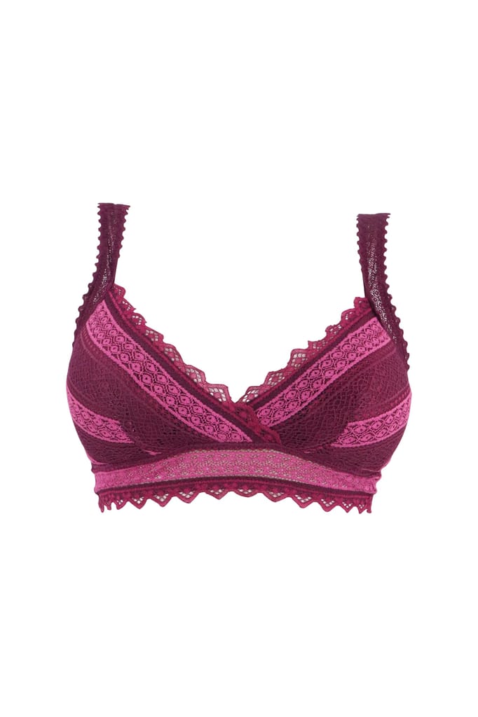 "Women's Push-Up Bra with Lace Detailing - Stylish Floral Pattern, Comfortable Support, Adjustable Straps, Purple Style 2