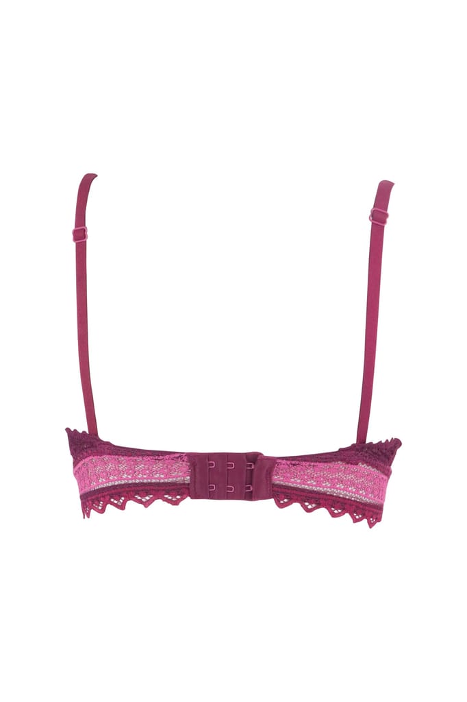 "Women's Push-Up Bra with Lace Detailing - Stylish Floral Pattern, Comfortable Support, Adjustable Straps, Purple Style 2