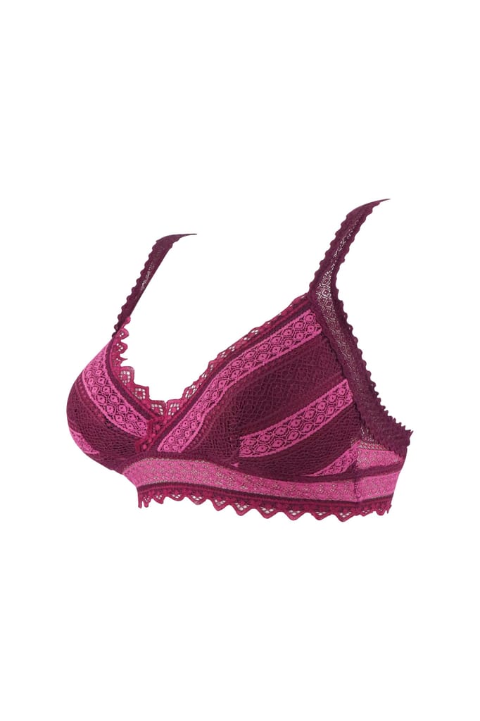 "Women's Push-Up Bra with Lace Detailing - Stylish Floral Pattern, Comfortable Support, Adjustable Straps, Purple Style 2