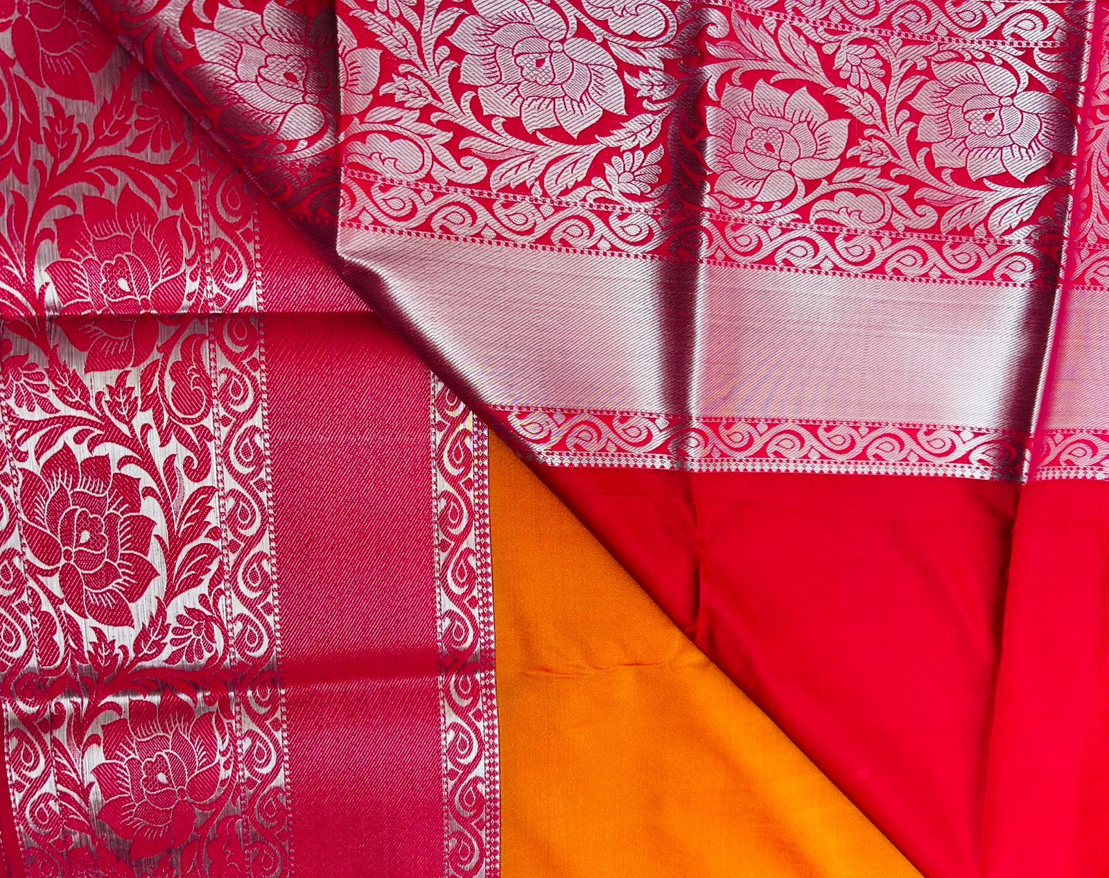Red and gold zari woven Kanjivaram silk saree