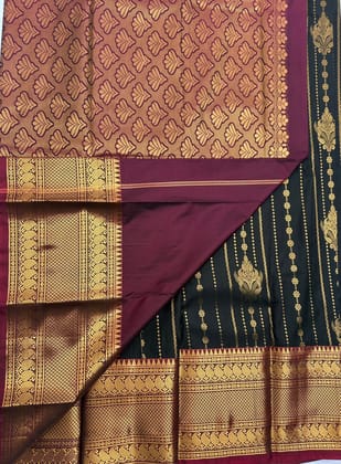  Black and Maroon Kanjivaram Silk Saree With Golden Zari Border
