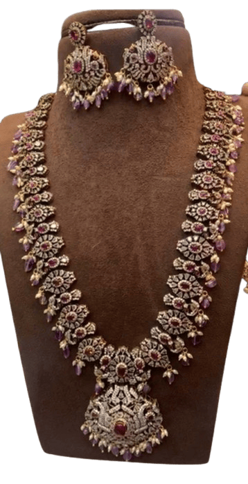 Gold Long Necklace Set with Earrings