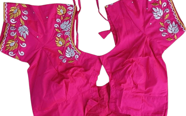  Pink and gold embroidered boat neck blouse