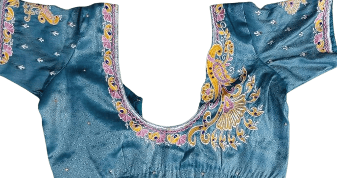  🦚 Teal Blue Embroidered Boat Neck Blouse