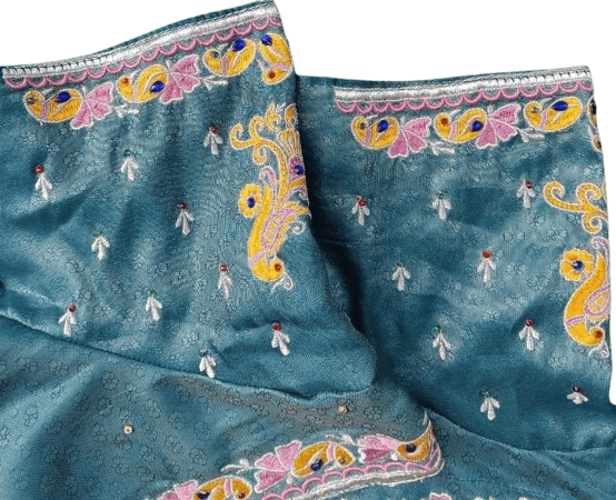  🦚 Teal Blue Embroidered Boat Neck Blouse