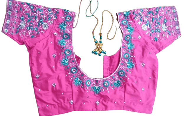 Pink Hand Embroidered Floral Saree Blouse