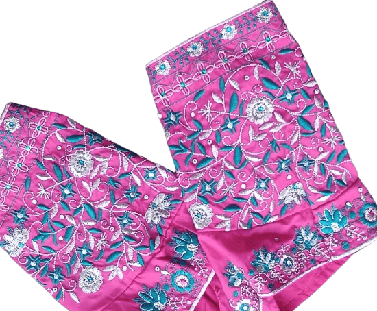 Pink Hand Embroidered Floral Saree Blouse