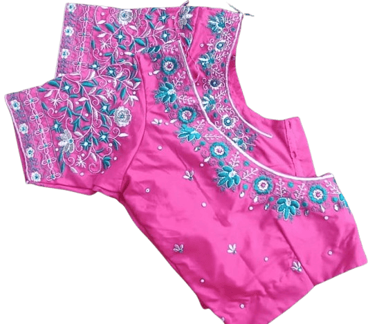 Pink Hand Embroidered Floral Saree Blouse