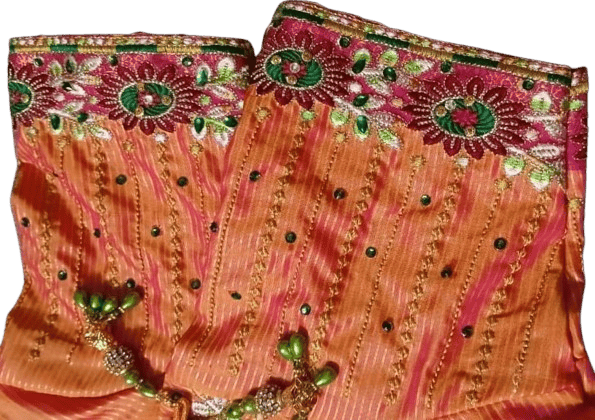  **Title:**  Embroidered Orange Silk Saree Blouse With Floral Motifs