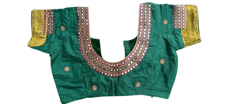 Green blouse with mirror work and embroidery