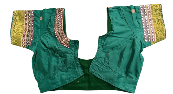Green blouse with mirror work and embroidery