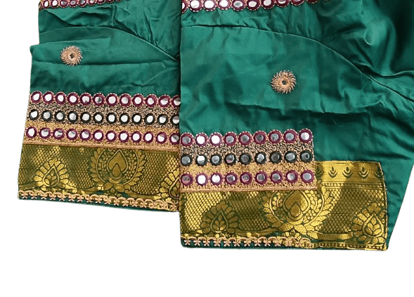 Green blouse with mirror work and embroidery
