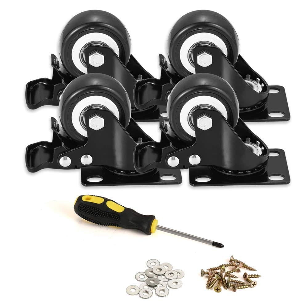 BOSGEOT 2" Caster Wheels, Heavy Duty Casters with Brake Set of 4, Locking Casters with 360 Degree No Noise Polyurethane (PU) Wheels, Swivel Plate Castors Pack of 4