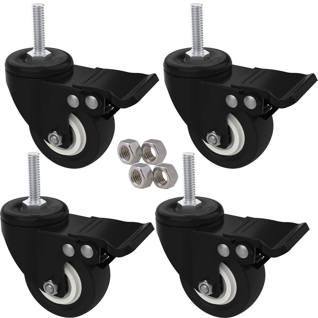 MySit 4pcs Stem Casters with Brake Lock Heavy Duty Swivel Castor Wheel Shopping Trolley - Threaded Stem Bolt with Nuts