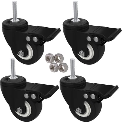 MySit 4pcs Stem Casters with Brake Lock Heavy Duty Swivel Castor Wheel Shopping Trolley - Threaded Stem Bolt with Nuts