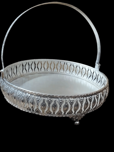Arham hanwork collection German Silver Round Flower Basket For Pooja/Decor Size : 10" Inches Weight - 450 Grams Cast Iron