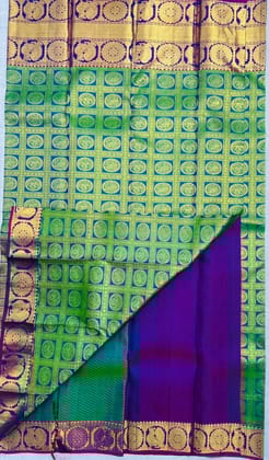  Green and Purple Kanchipuram Silk Saree With Blouse Piece