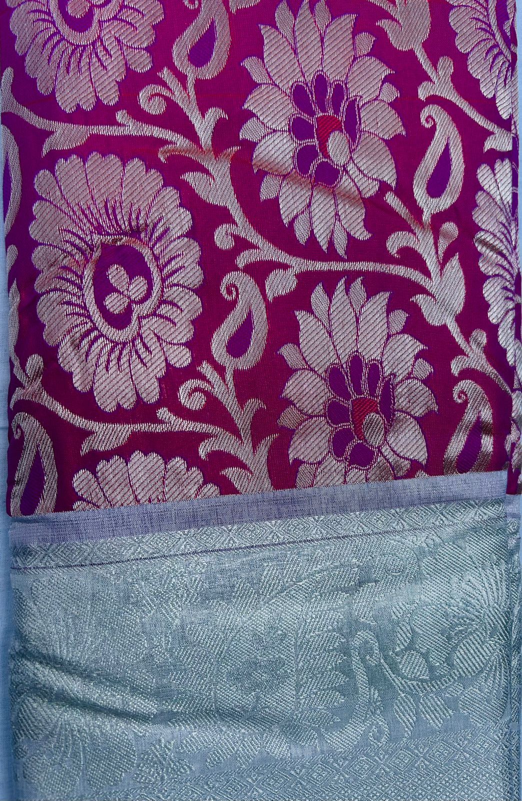  Purple and Silver Tissue Silk Saree With Blouse Piece