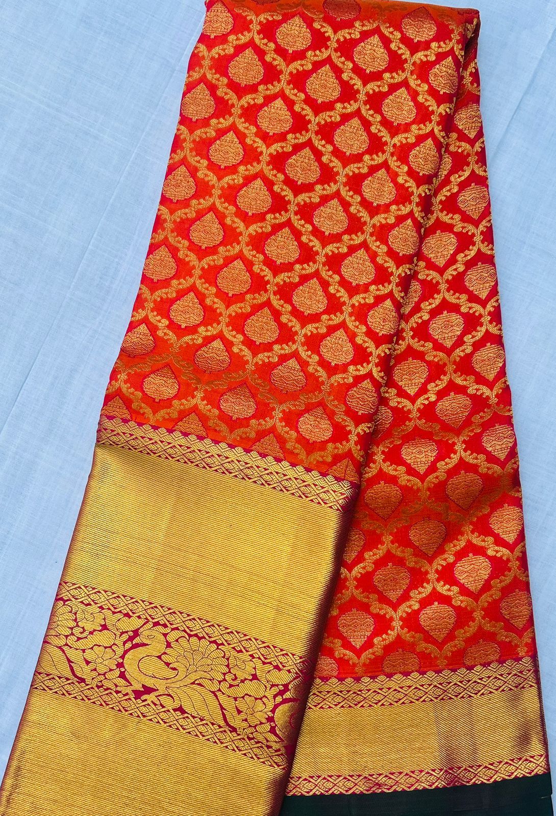  Red and gold zari woven Kanjivaram silk saree