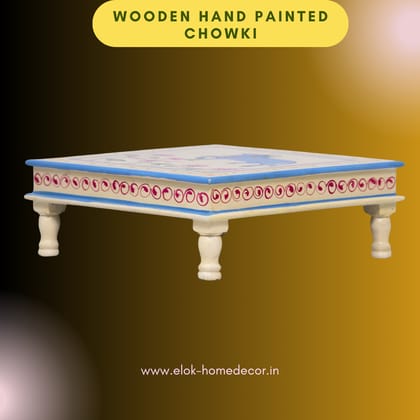 Hand painted pichwai art cream color wooden chowki / Bajot