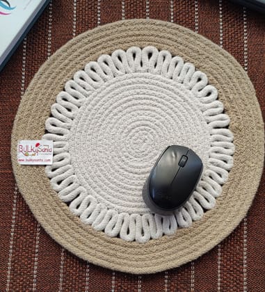 Round table mats cotton placemats (pack of 1) | Dining table mats 14", Heat Resistant, Reversible Use (Payal) by Bulky Santa