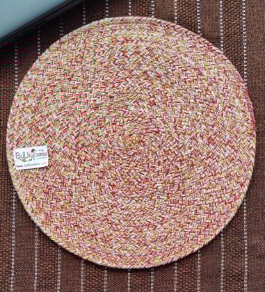 Round table mats cotton placemats (pack of 1) | Dining table mats 14", Heat Resistant, Reversible Use (Red Yellow) by Bulky Santa