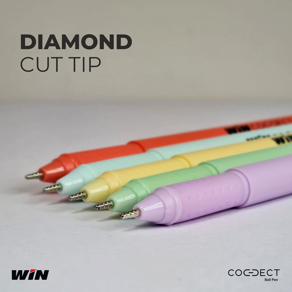 WIN Connect Ball Pens | 30 Blue Ink | 0.7 mm Tip | Elastic Grip | Diamond Cut Tip for Smooth Writing | Sleek Body & Minimalistic Design | Thick Refills, Refillable | Long Lasting