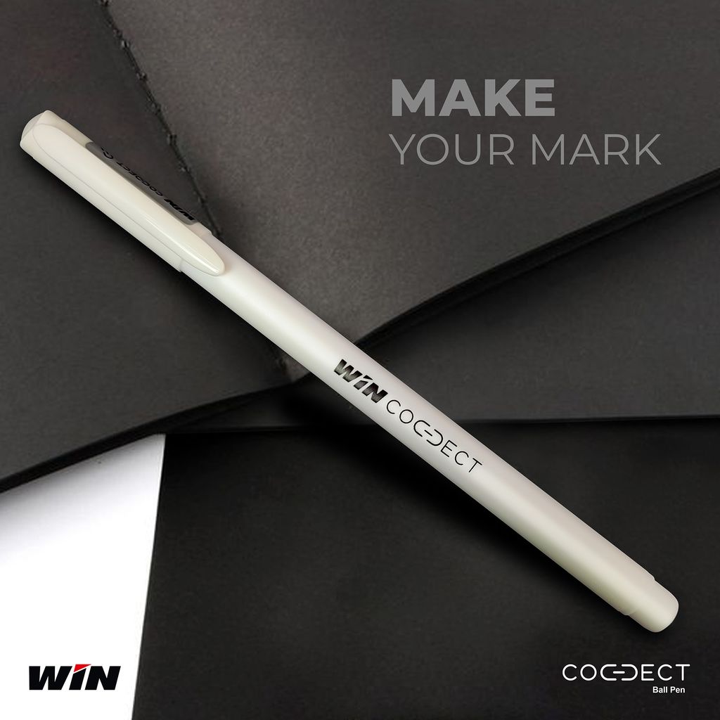 WIN Connect Ball Pens | 30 Black Ink | 0.7 mm Tip | Elastic Grip | Diamond Cut Tip for Smooth Writing | Sleek Body & Minimalistic Design | Thick Refills, Refillable | Long Lasting
