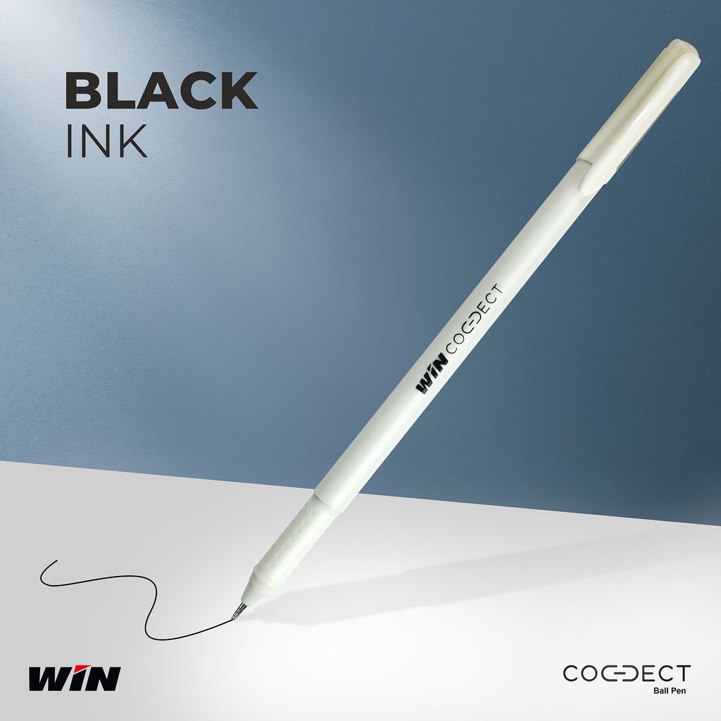 WIN Connect Ball Pens | 30 Black Ink | 0.7 mm Tip | Elastic Grip | Diamond Cut Tip for Smooth Writing | Sleek Body & Minimalistic Design | Thick Refills, Refillable | Long Lasting