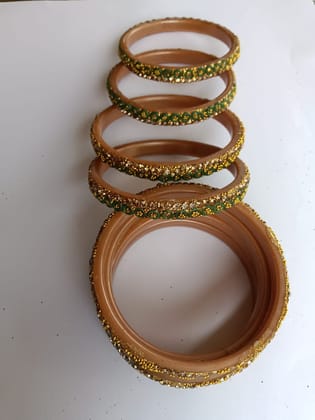  Gold and Green Rhinestone Bangle Set