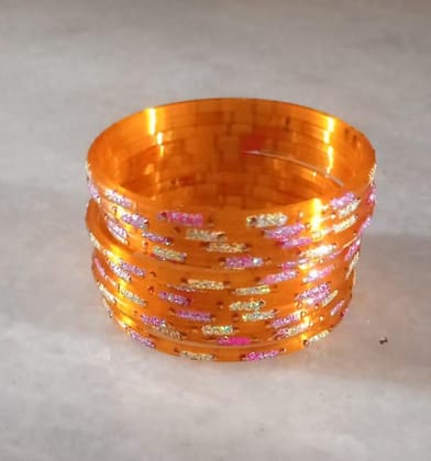  Orange and Pink Glass Bangle Set