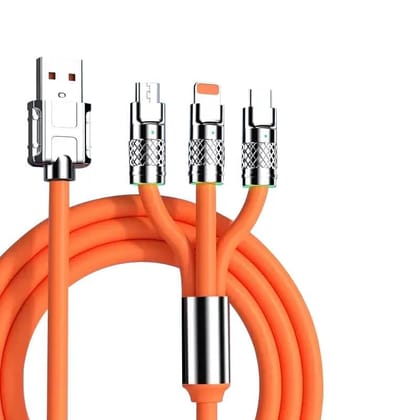 :**3-in-1 Retractable Charging Cable with LED Light, Fast Charging USB Cable for iPhone, Micro USB, and Type-C Devices, 3A Output, 1.2M Length, Orange
