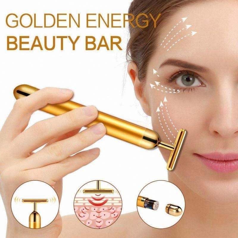 SHANAYA (Pack Of 1 Piece) 24K Gold Energy Beauty Bar Electric Vibration Facial Massage Roller Waterproof Face Skin Care T-Shaped Anti Wrinkle Massager for Forehead Cheek Neck Clavicle Arm