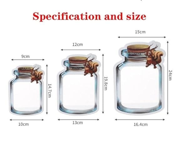 SHANAYA 15 Pcs Mason Jar Zipper Bags,Food Storage Snack Sandwich Ziplock Bags,Reusable Airtight Seal Food Storage Bags,Leakproof Food Saver Bags Squirrel Design (Medium Size)